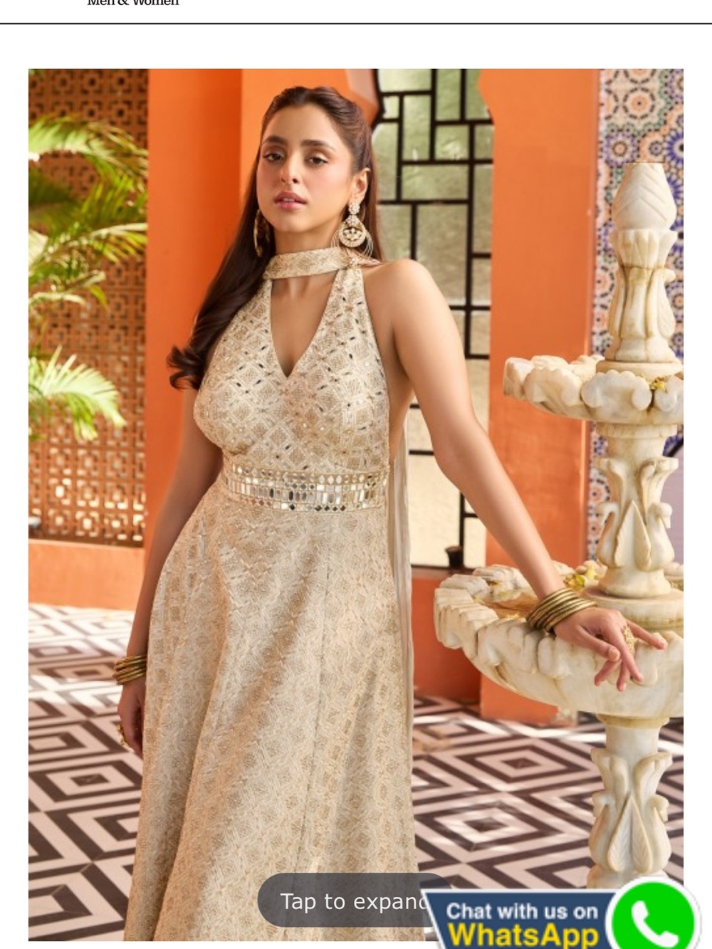 G3 Gold Beige silk anarkali palazzo suit with mirror work